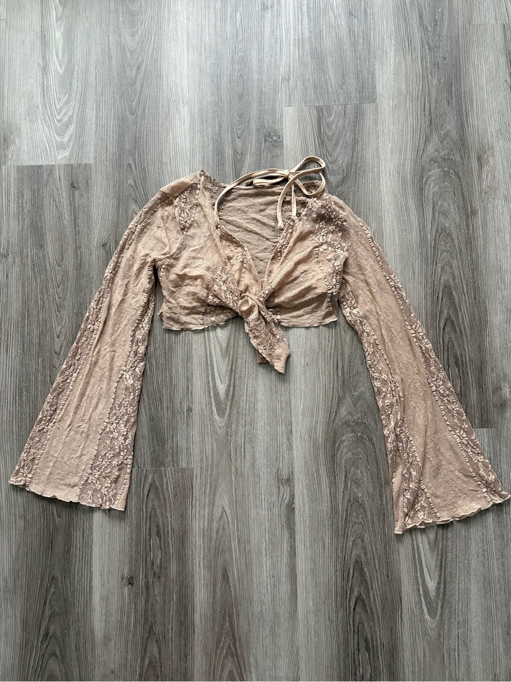 Cider Taupe Lace Tie-Front Crop Top